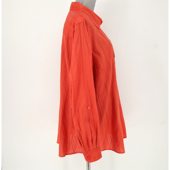 Coldwater Creek Top Plus 2X Orange Textured Cotton Blouse Roll Tab Sleeve Career - Picture 9 of 13